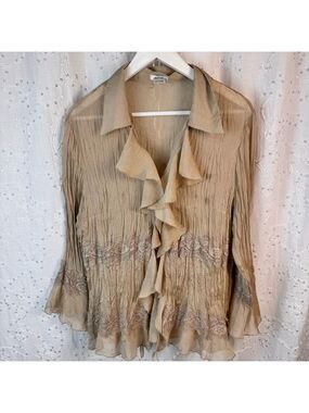 Jaipur Crinkle Ruffle Blouse – XL – Romantic Lace Trim – 3/4 Sleeve